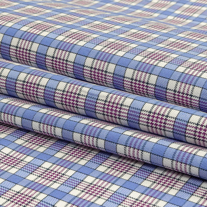 Violet, Wedgewood and White Plaid Twill Cotton Shirting Folded