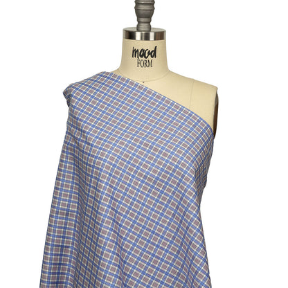 Violet, Wedgewood and White Plaid Twill Cotton Shirting Drape