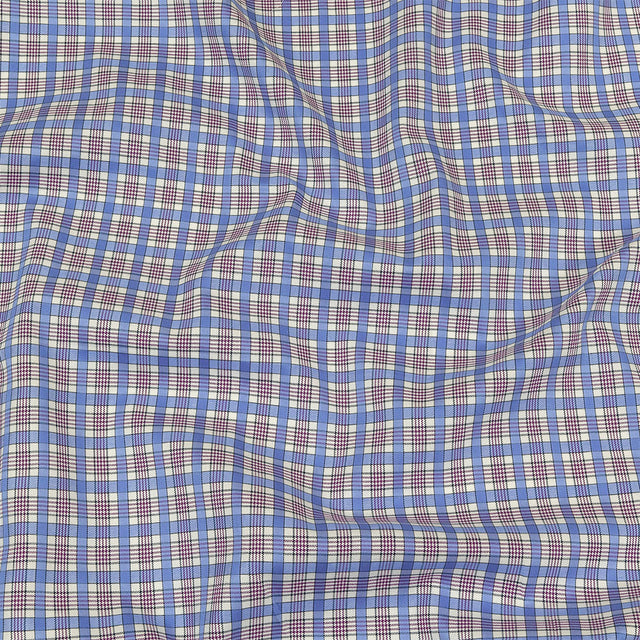 Violet, Wedgewood and White Plaid Twill Cotton Shirting