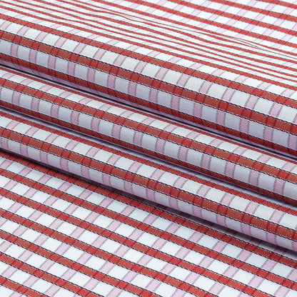 Red, Pink and Pale Blue Checkered Cotton Shirting Folded