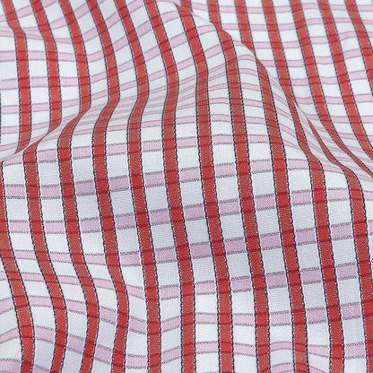 Red, Pink and Pale Blue Checkered Cotton Shirting Detail
