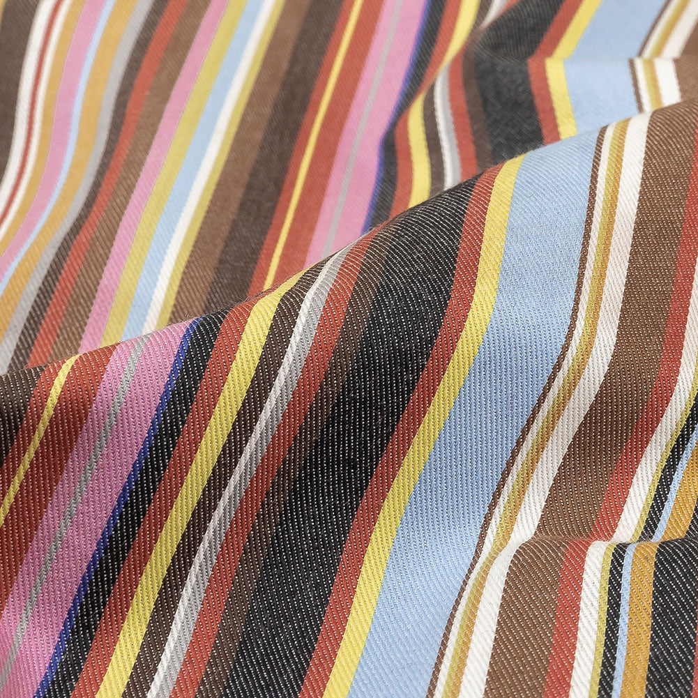 Pink, Yellow and Brown Barcode Stripe Cotton Twill Detail