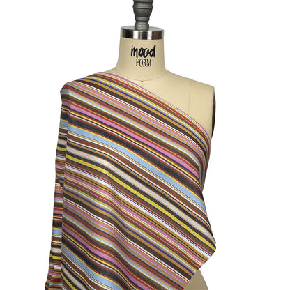 Pink, Yellow and Brown Barcode Stripe Cotton Twill Drape