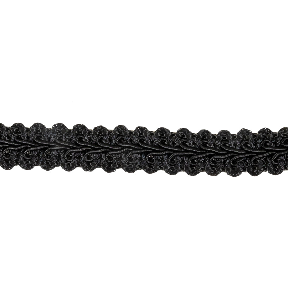 Black Classic Cotton Blend Gimp Braided Trim - 0.625" Detail