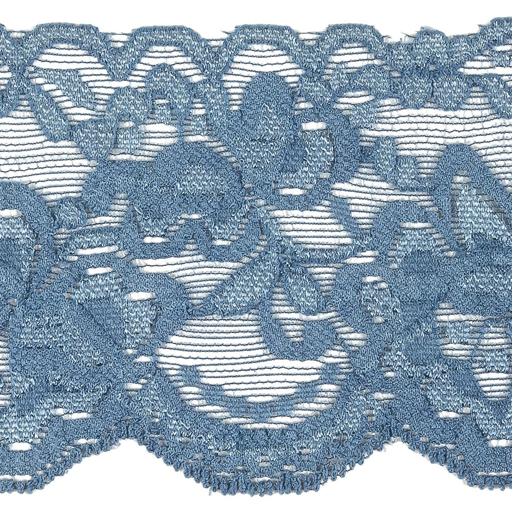 French Blue Floral Stretch Lace Trim - 3.125" Detail