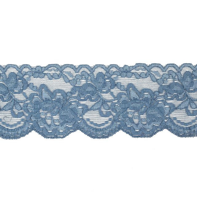French Blue Floral Stretch Lace Trim - 3.125"