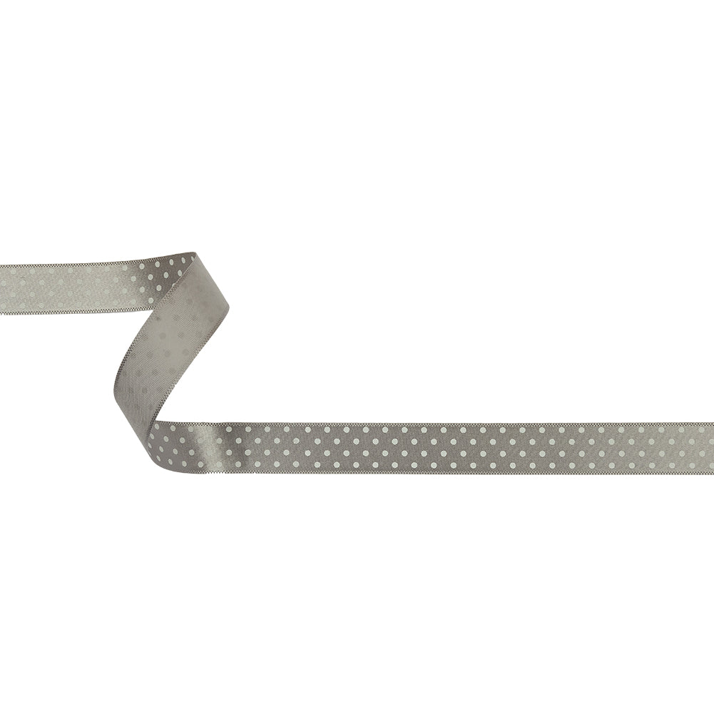 Gray and White Polka Dot Satin Ribbon - 0.625"
