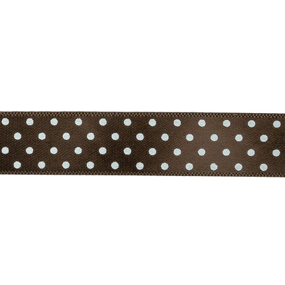 Brown and White Polka Dot Satin Ribbon - 0.625" Detail
