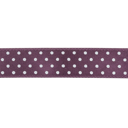 Purple and White Polka Dot Satin Ribbon - 0.625" Detail