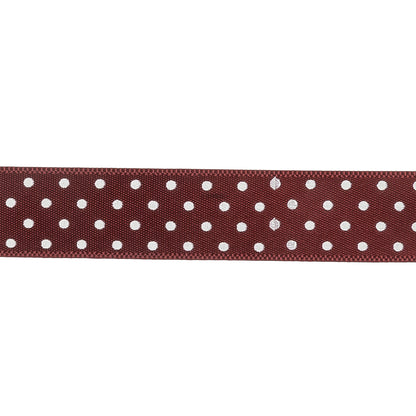 Wine Red and White Polka Dot Satin Ribbon - 0.625" Detail