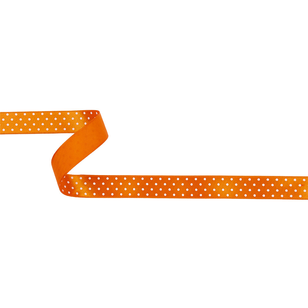 Orange and White Polka Dot Satin Ribbon - 0.625"