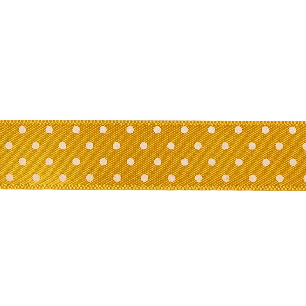 Golden Yellow and White Polka Dot Satin Ribbon - 0.625" Detail