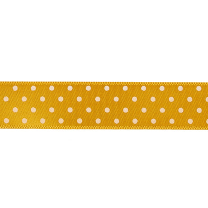 Golden Yellow and White Polka Dot Satin Ribbon - 0.625" Detail