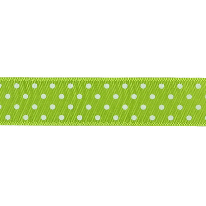 Lime and White Polka Dot Satin Ribbon - 0.625" Detail