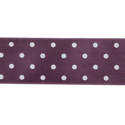 Purple and White Polka Dot Satin Ribbon - 1" Detail