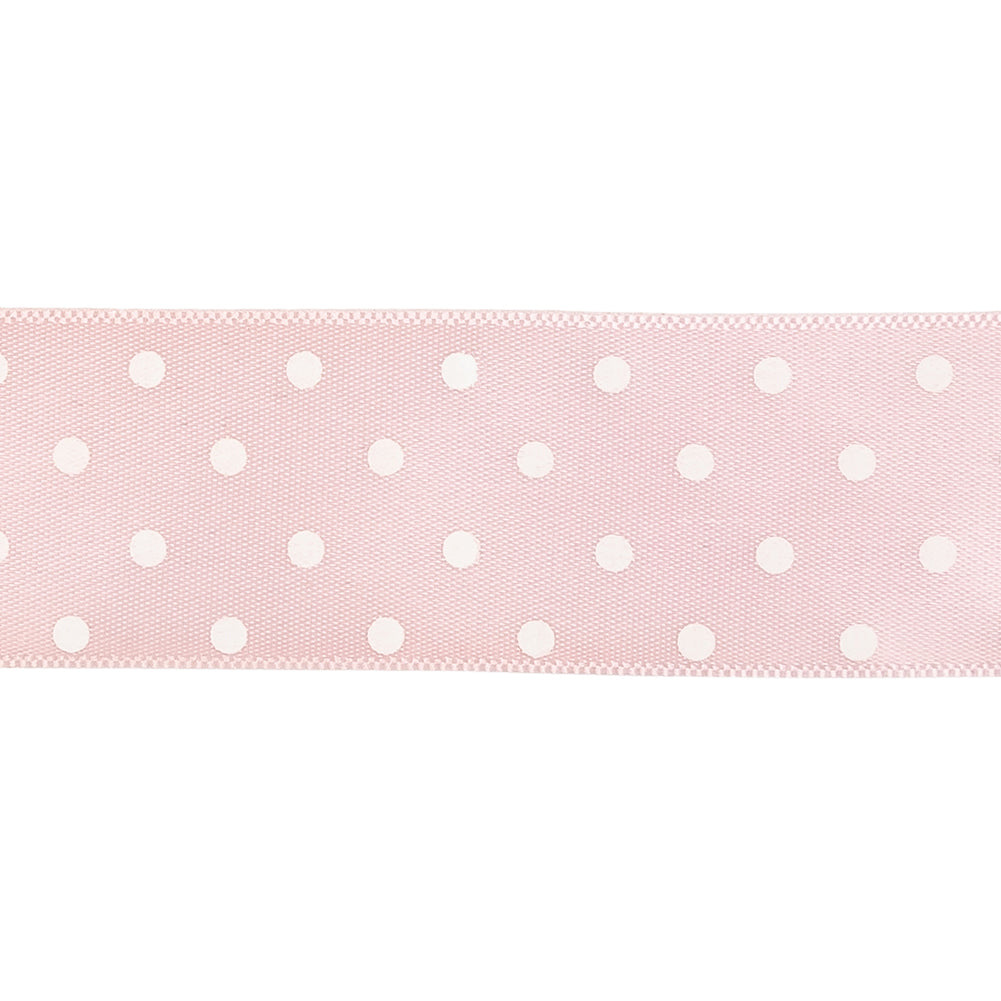 Baby Pink and White Polka Dot Satin Ribbon - 1" Detail