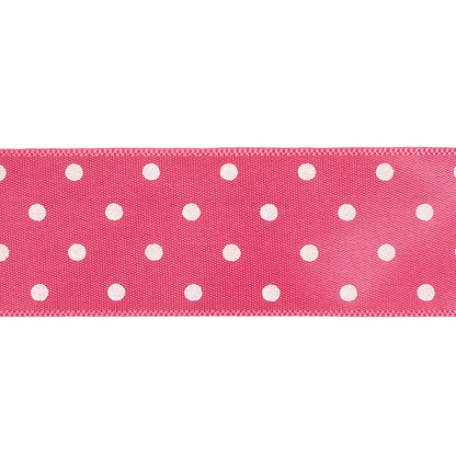 Hot Pink and White Polka Dot Satin Ribbon - 1" Detail