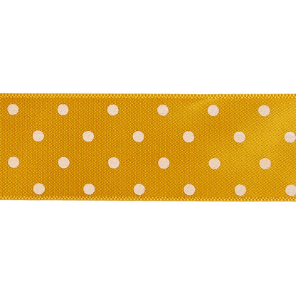 Golden Yellow and White Polka Dot Satin Ribbon - 1" Detail
