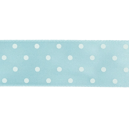 Baby Blue and White Polka Dot Satin Ribbon - 1" Detail
