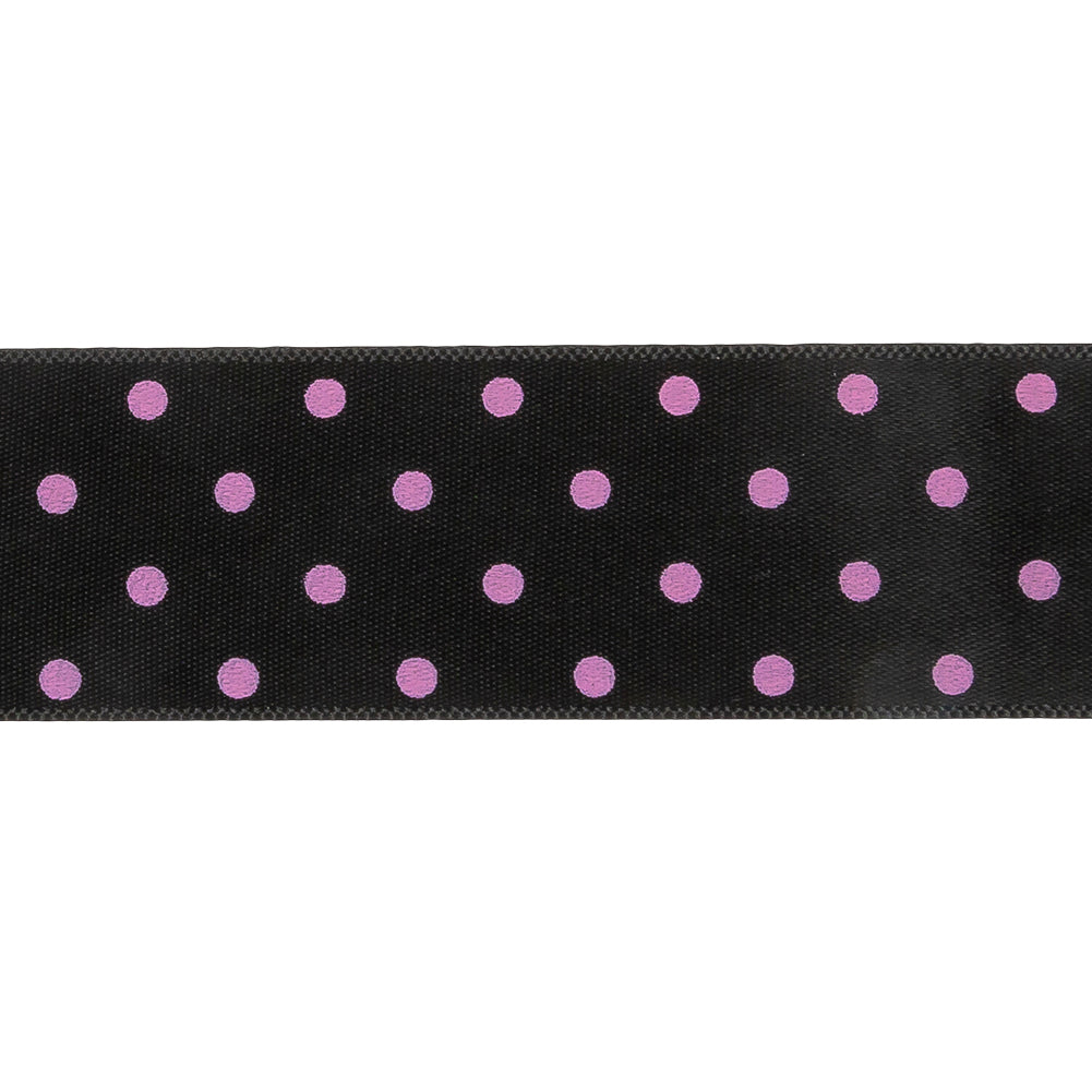Black and Purple Polka Dot Satin Ribbon - 1" Detail