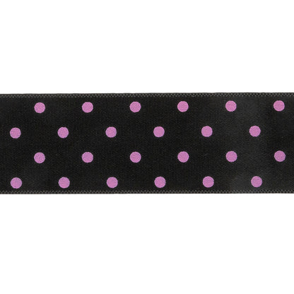 Black and Purple Polka Dot Satin Ribbon - 1" Detail