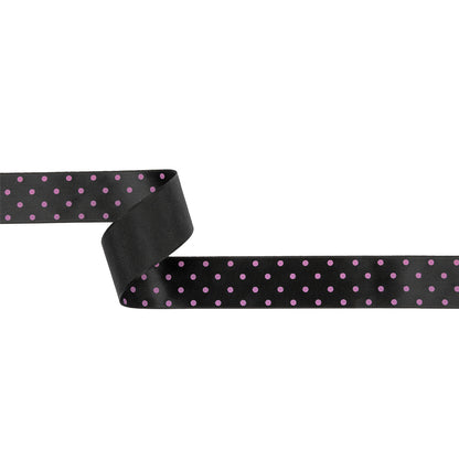 Black and Purple Polka Dot Satin Ribbon - 1"