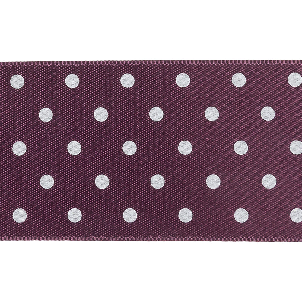 Purple and White Polka Dot Satin Ribbon - 1.5" Detail