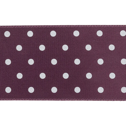 Purple and White Polka Dot Satin Ribbon - 1.5" Detail