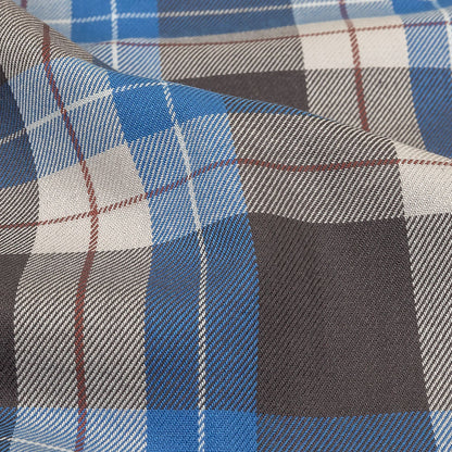 Blue, Moonscape and White Plaid Cotton Twill Detail
