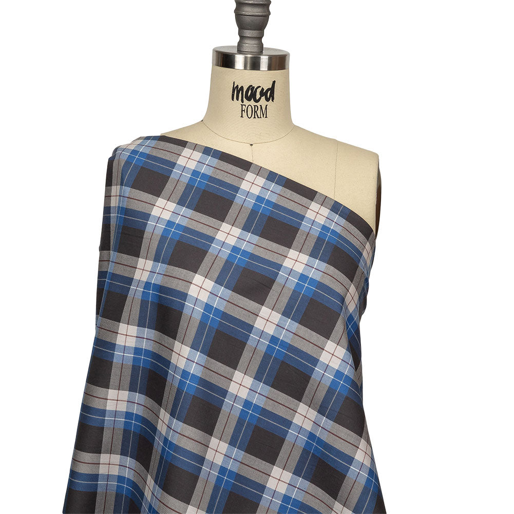 Blue, Moonscape and White Plaid Cotton Twill Drape