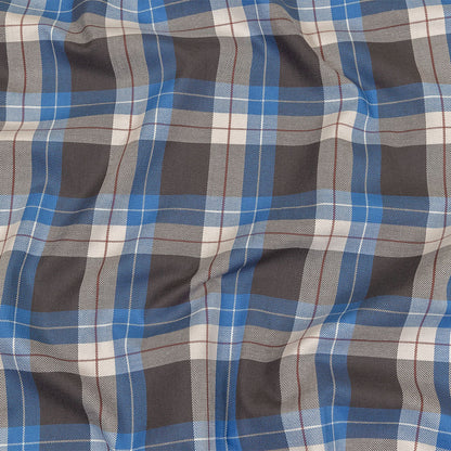 Blue, Moonscape and White Plaid Cotton Twill
