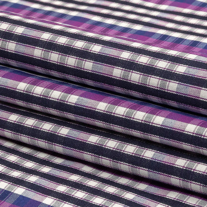Purple, Sodalite Blue and Navy Plaid Cotton Shirting Folded