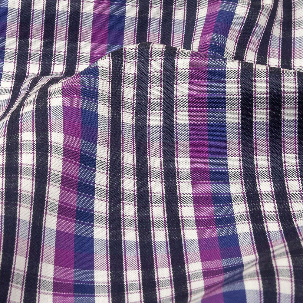 Purple, Sodalite Blue and Navy Plaid Cotton Shirting Detail