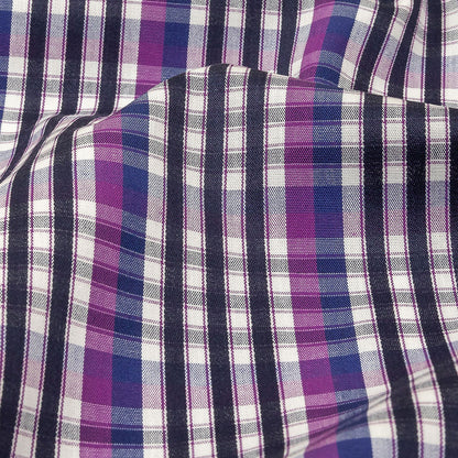 Purple, Sodalite Blue and Navy Plaid Cotton Shirting Detail