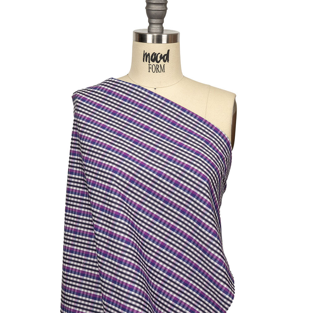 Purple, Sodalite Blue and Navy Plaid Cotton Shirting Drape
