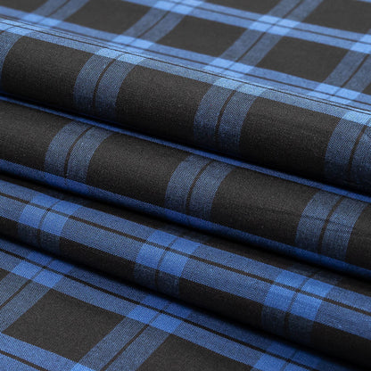Stretch Limo and Deja Vu Blue Plaid Cotton Shirting Folded