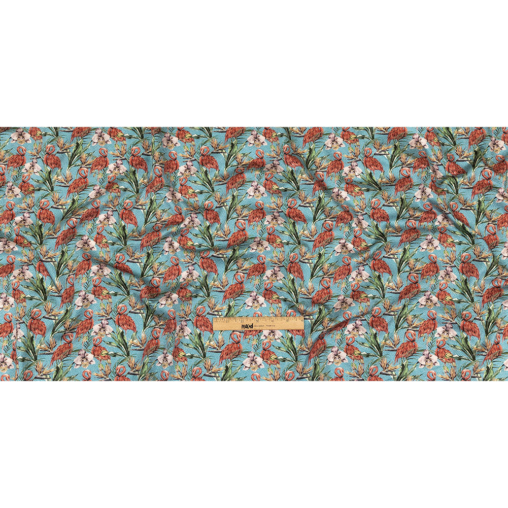 Pink, Green and Blue Flamingos and Foliage Cotton Shirting Full