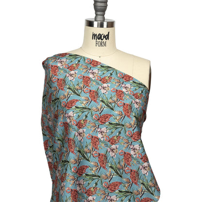 Pink, Green and Blue Flamingos and Foliage Cotton Shirting Drape