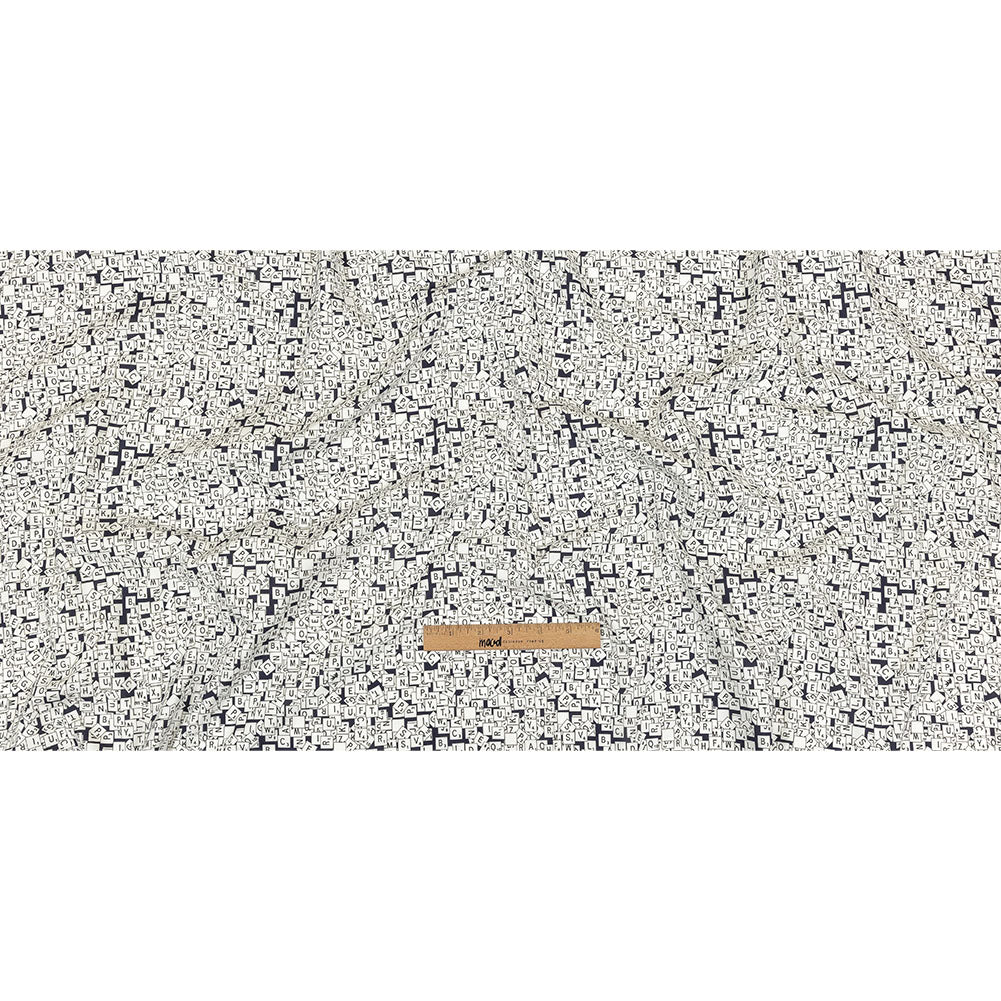 Navy Blazer, Vulcan and Snow White Word Game Tiles Stretch Cotton Shirting Full