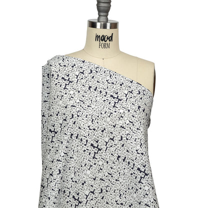 Navy Blazer, Vulcan and Snow White Word Game Tiles Stretch Cotton Shirting Drape