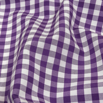 Purple and White Checkered Cotton and Polyester Shirting Detail