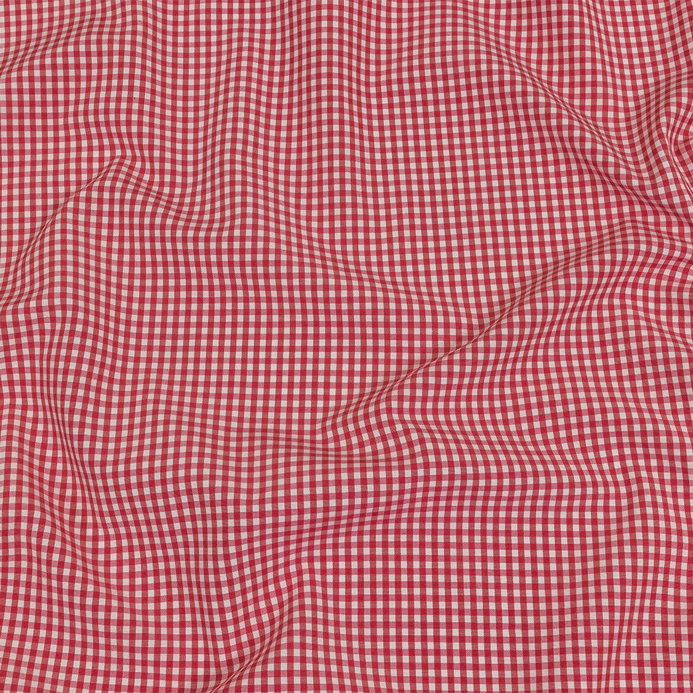 Red and White Checked Cotton and Polyester Shirting