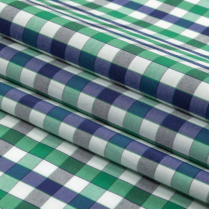 Blueprint, Pine Green and White Checkered Cotton and Polyester Shirting Folded