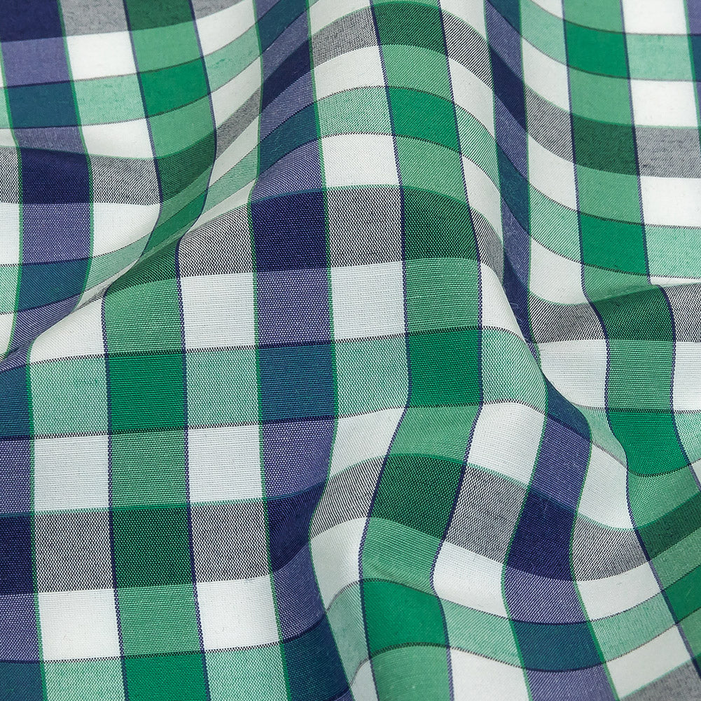 Blueprint, Pine Green and White Checkered Cotton and Polyester Shirting Detail