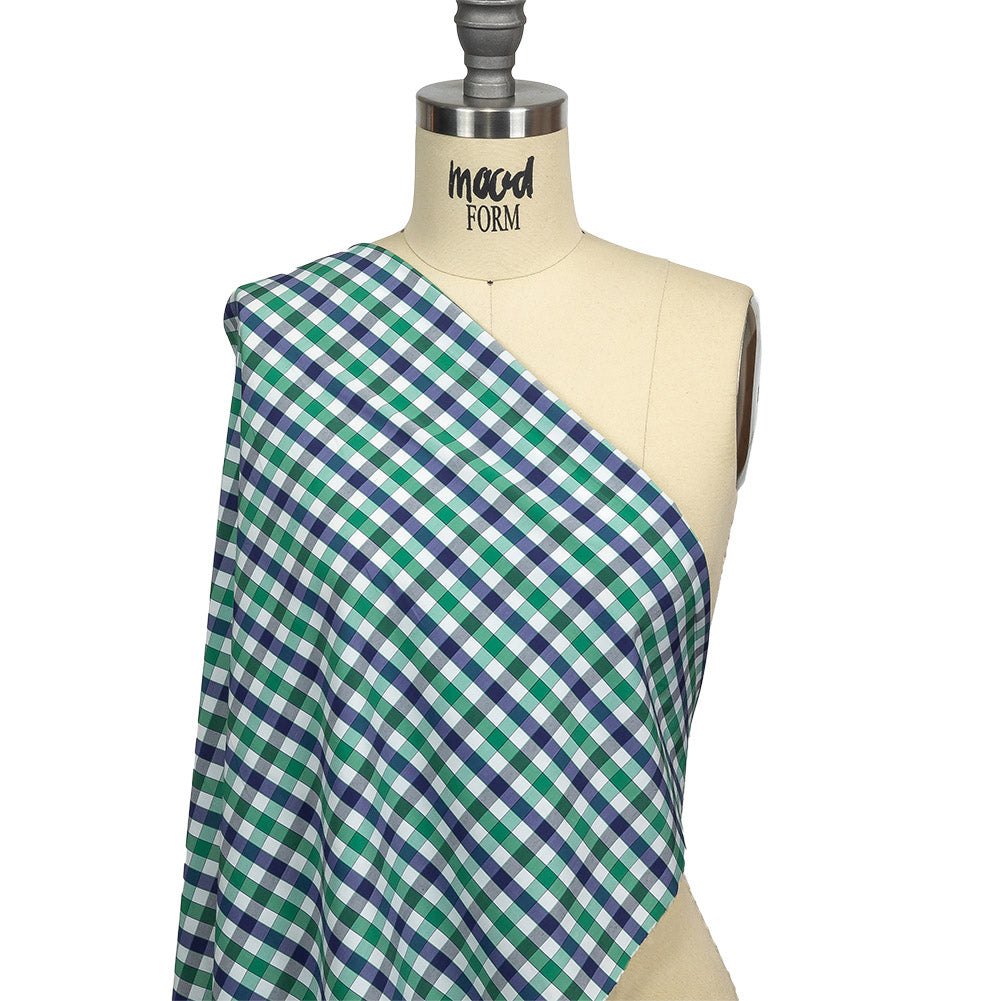 Blueprint, Pine Green and White Checkered Cotton and Polyester Shirting Drape