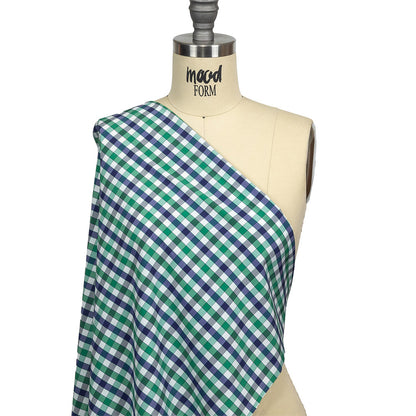 Blueprint, Pine Green and White Checkered Cotton and Polyester Shirting Drape