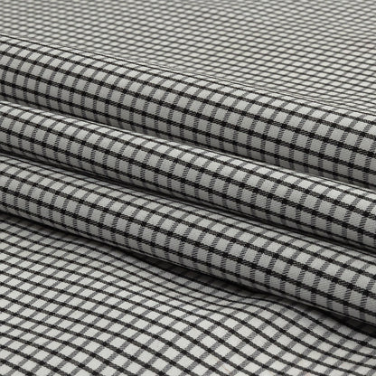 White and Black Checked Cotton and Polyester Twill Folded