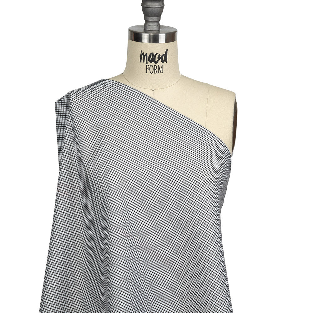 White and Black Checked Cotton and Polyester Twill Drape