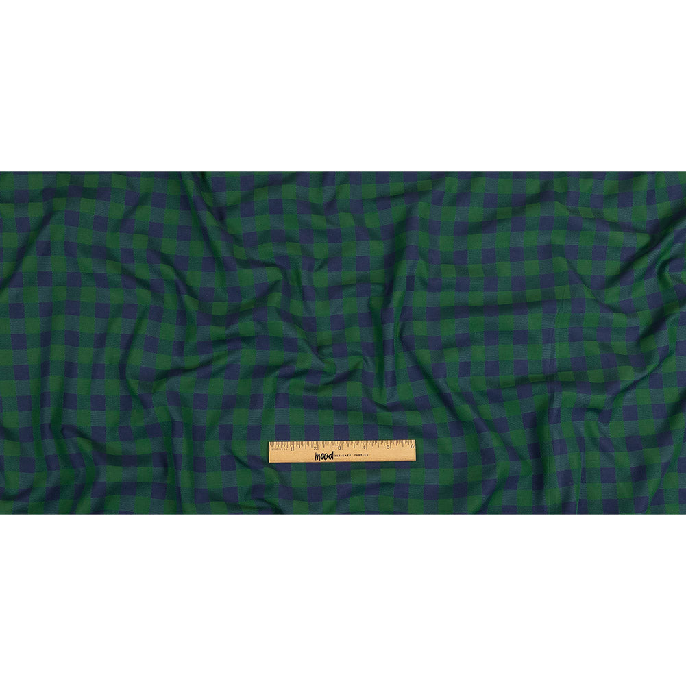 Blue and Green Checkered Cotton and Polyester Dobby Full