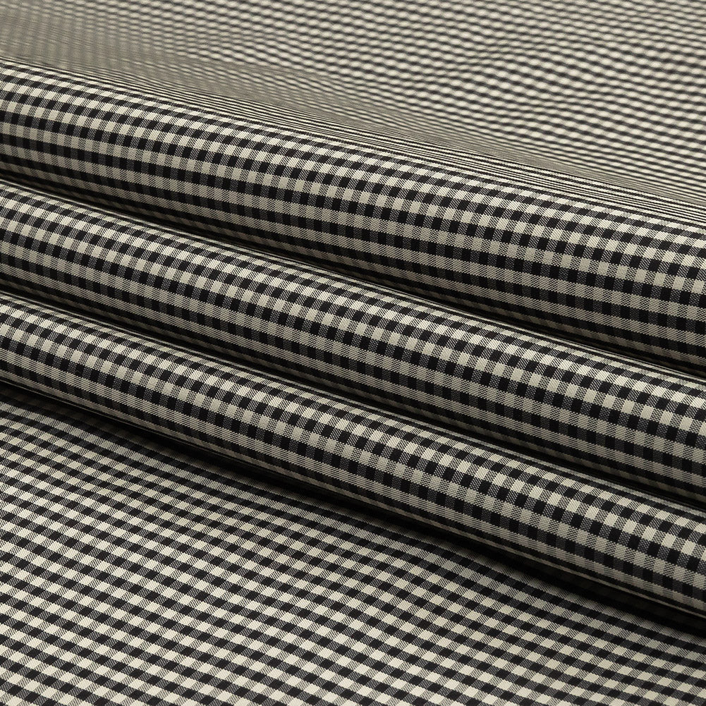 Black and Cream Little Checks Cotton and Polyester Shirting Folded